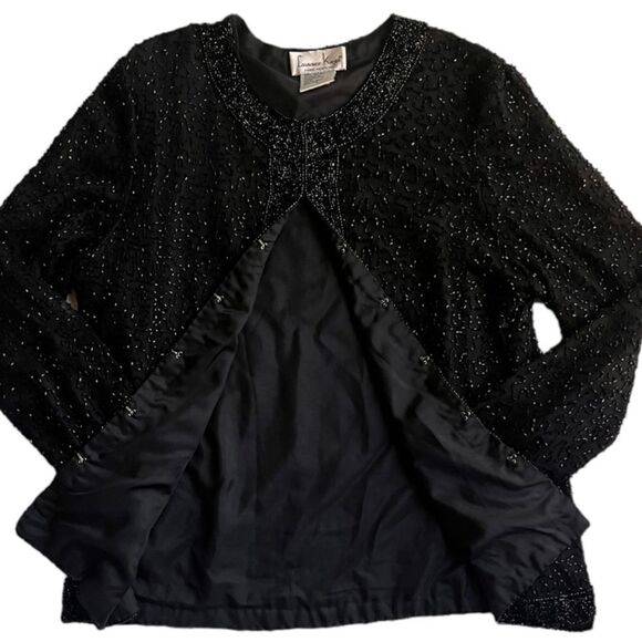Laurence Kasar Women’s Vintage Sequin Beaded 100% Silk Black Evening Jacket  L - Picture 4 of 9
